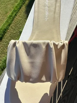 Cityclassified Neutral Ruched Slide Sandals in Cream thumbnail 5