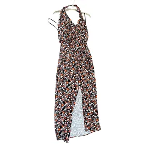 Free People Daria Orange Black Ivory Halter Jersey Stretch Dress S Reg $128 thumbnail 3