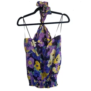 fairy y2k whimsical office Floral Halter 100% Silk size :‎ Medium thumbnail 9