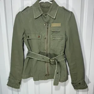 Free People Lux Military‎ Utility Jacket Womens S Green Belted Embroidered Wings thumbnail 1