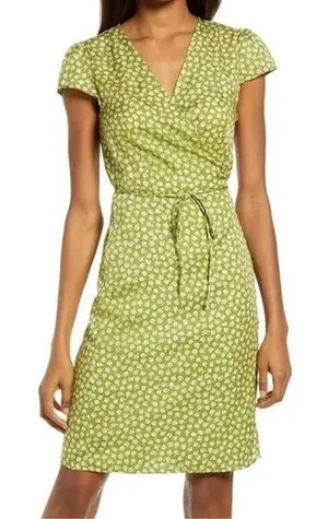 Reformation Zena Jesse Floral Print Wrap Short Sleeve Mini Dress Green Small thumbnail 1