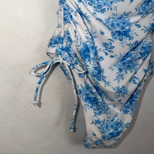 Wild Fable Floral One Piece Swimsuit Women S Blue White Ruched Toile Coquette thumbnail 5