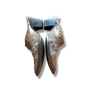 Penny Loves Kenny Mules Womens 7 Brown Studded Frayed Canvas Western Heels thumbnail 3