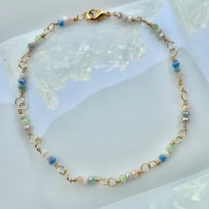 Hand Crafted Pastel Faceted Mini Beads Wire Wrapped in Gold Toned Wire thumbnail 1