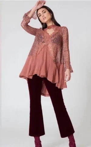 Free People Tell Tale Cutout Lace Tunic Dress NEW in Rosey Coral W1196 Sz XS thumbnail 6