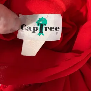 Capree Blouse Vintage 80s Red Beaded Mock Neck‎ Chiffon Button Back 16 Retro thumbnail 3
