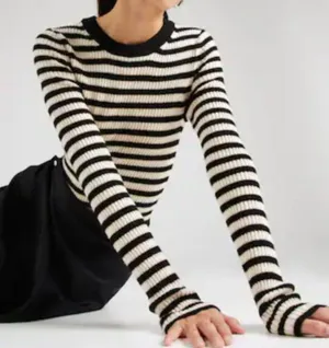 GAP Brooklyn Rib Knit Striped Crew Sweater - Black/Ivory/Gold thumbnail 1