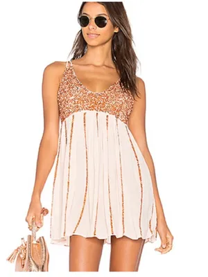 $118 Free People glitter girl slip dress in neutral rose gold, S thumbnail 4