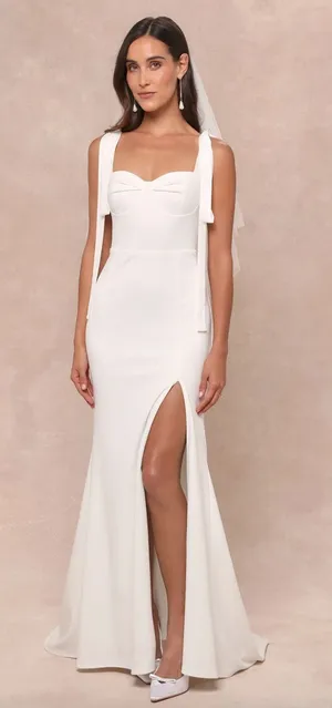 Lulus Splendid Love White Bustier Tie-Strap Mermaid Maxi Dress Wedding Large NWT thumbnail 1
