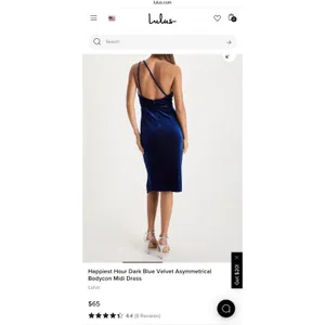 LULUS Happiest Hour Dark Blue Velvet Asymmetrical Bodycon Midi Dress -Sz S- NWT thumbnail 3