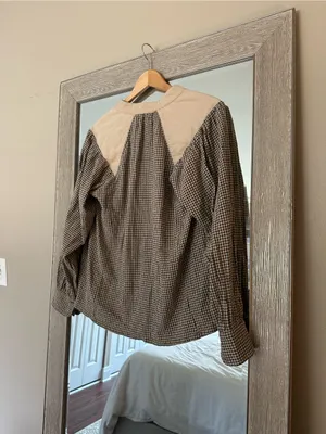XIRENA Cream And Black Plaid Checkered Long Sleeve Blouse Size XS thumbnail 4