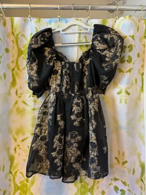 Buddy Love Mini puff sleeve black and gold dress size small thumbnail 4