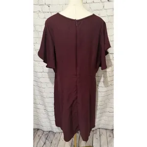 Ann Taylor LOFT flutter sleeve shift dress Burgundy Maroon Size 16 thumbnail 5