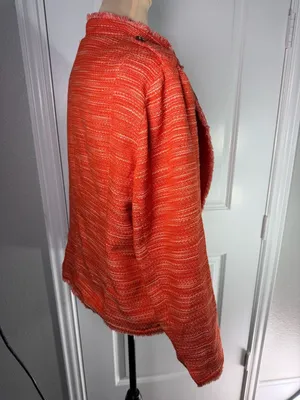 Chico's Orange Tweed Fringe Asymmetrical Zip Moto Jacket Size 3 XL thumbnail 5