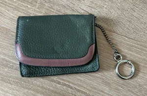 Card Wallet with Key Ring - Olive Green & Brown thumbnail 1