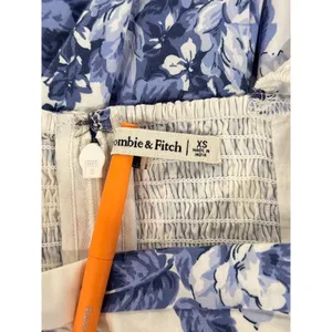 Abercrombie Fitch Midi Dress Blue Emerson Poplin Floral Puffed Pleated Boho XS thumbnail 4
