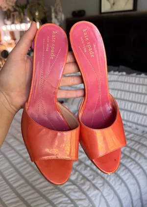 Kate Spade Metallic Coral Peep Toe Heeled Mules thumbnail 1