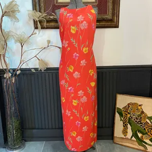 Vintage Plaza South Vibrant Floral Print Sleeveless Maxi Dress ~ Size 10💚🍄 thumbnail 3
