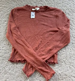 Tilly's long sleeve ribbed top rustic red color thumbnail 1