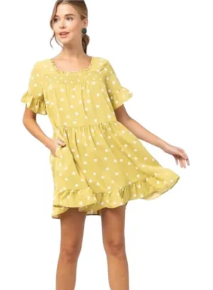Entro‎ Polka Ruffle Short Dress Yellow Small thumbnail 1