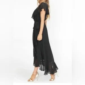 Show me‎ your Mumu Women's Jess Black Ruffle Midi Dress Size Medium thumbnail 2