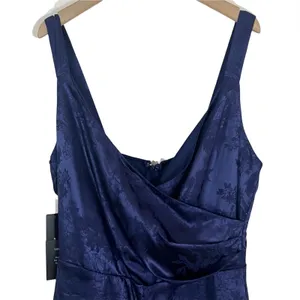 NWT Lulus Sleek Sensation Navy Blue Jacquard Floral Satin Jumpsuit Size Medium thumbnail 4
