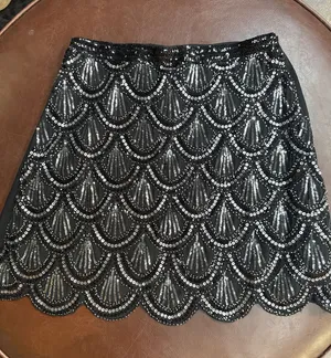 Blue Rain Black Sequin Scalloped Mini Skirt thumbnail 1
