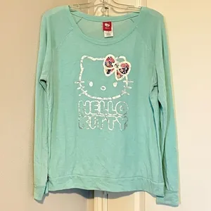 Hello Kitty Mint Green Long Sleeve Sweatshirt Floral Bow Sanrio Kawaii M 2014 thumbnail 5