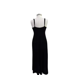 Vintage Delicates Black Velvet Maxi Nightgown Lace Neckline Side Slit Small thumbnail 3