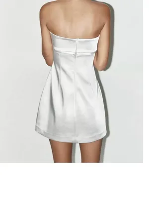 NWOT Zara Strapless Pearl Grey/Silver Satin Dress with Bow XXL Bloggers Fave thumbnail 4