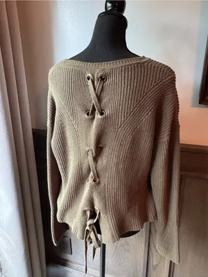 Lucky brand Lace-Back Chunky Knit Sweater - Olive thumbnail 5