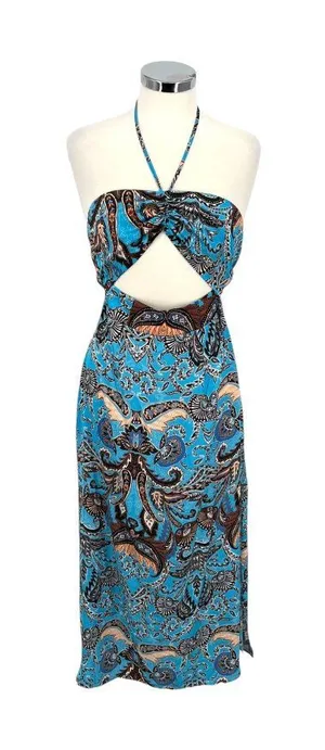 Topshop Boho Halter Cutout Maxi Dress Blue Black Size 2 NWOT Resortwear thumbnail 1