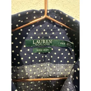 LAUREN RALPH LAUREN Navy White Polka Dot 3/4 Sleeve Button Up Shirt size P XS thumbnail 3