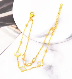 White Clovers CZ Beads Gold Layered Bracelet thumbnail 2