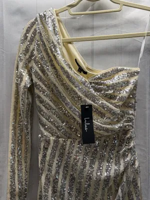 Lulus NWT Silver Sequin Elegant Occasion One-Shoulder Tulip Hem Midi Dress XSS thumbnail 7