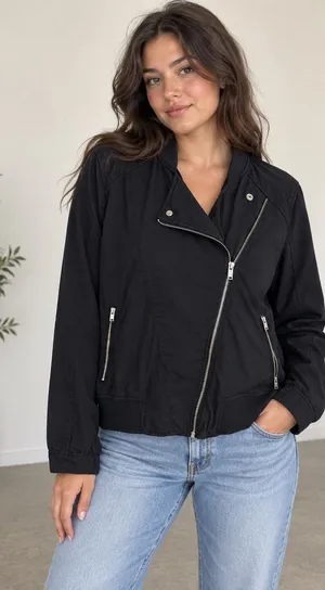 American Eagle Women’s XL Black Lyocell Moto Jacket Asymmetrical Zip thumbnail 1