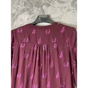 Sundance World Vision Embroidered 3/4 Sleeve Shift Tunic Dress Plum Boho XS thumbnail 4