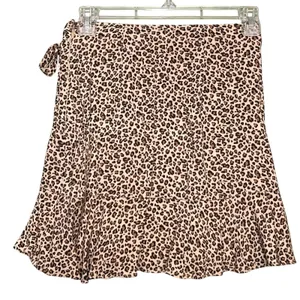 Abercrombie & Fitch Skirt Women's XS Brown Leopard Faux Wrap Ruffle Mini Summer thumbnail 4