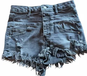 RISEN Black Distressed High Rise Denim Shorts Size S Raw Hem thumbnail 1