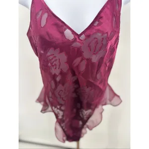 Vintage Victorias Secret Satin Teddy Lingerie Gold Label Maroon Floral Size M thumbnail 7
