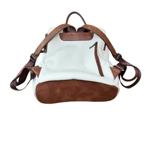 Convertible Backpack Shoulder Bag‎ Satchel Purse White Brown Vegan Leather thumbnail 14