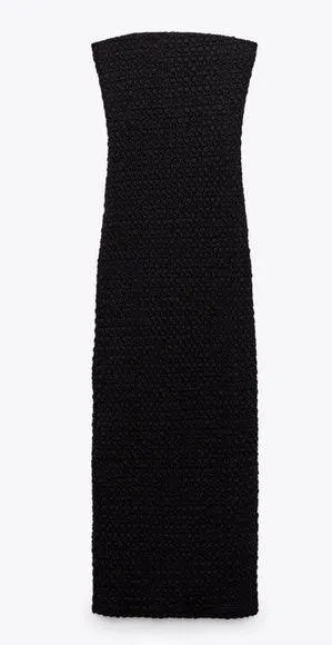 Zara Black Strapless Textured Bodycon Dress size Small thumbnail 1