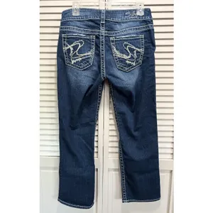 Silver Jeans Suki Capri Low Rise Straight Dark‎ Stitching Size 29 Embroidery thumbnail 3