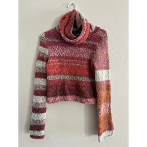 Free People My Girl Sweater Womens Small Pink Stripe Cropped Turtleneck Chunky thumbnail 2