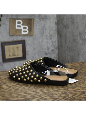 A New Day Womens Channing Studded Slip on Mule Flats Jet Black / Gold 7.5M thumbnail 2