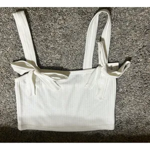 Anthropologie Ribbed Bow Knit Tank Top White Cropped Sz XS NEW Boho Beach Staple thumbnail 2