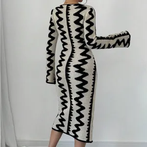 SHEIN Black & Cream Bodycon Knit Midi Dress M thumbnail 2