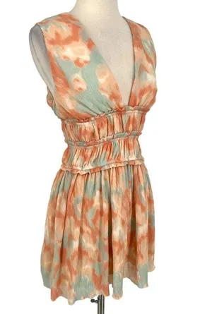 Fanco Tie Dye V-Neck Mini A-Line Dress Mint Orange Size Large NWT thumbnail 4