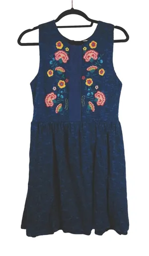 Altar'd‎ State Blue Lace Embroidered Floral Boho Mini Dress Sleeveless Large thumbnail 1