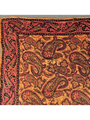 Vintage Paisley Patterned Silk Square Scarf with Orange and Red Tones Bohemian thumbnail 2